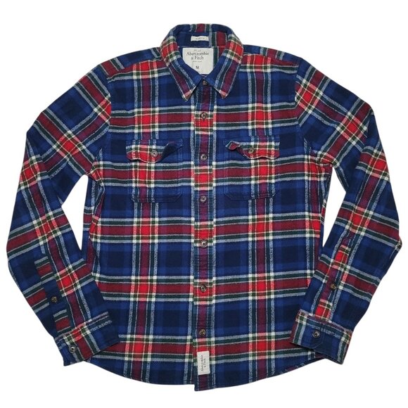 Abercrombie & Fitch Plaid Button Up Flannel Blue Red Green Mens Size M Muscle - Picture 1 of 9
